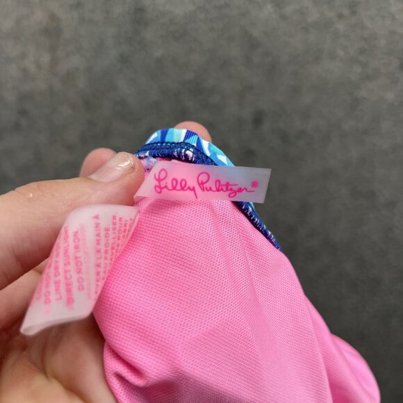 Lilly Pulitzer Bikini Top Womens 14 Blue Floral Lace Up Adjustable Straps Swim - Picture 4 of 11